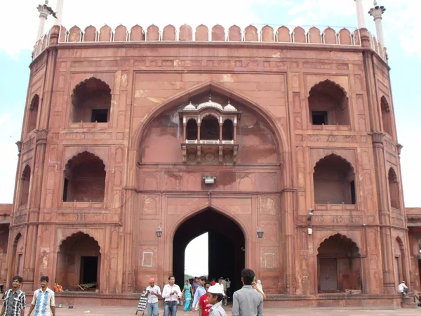 Jama Masjid Mecset Delhi India 2011 Augusztus Red Stone Entrance — Stock Fotó