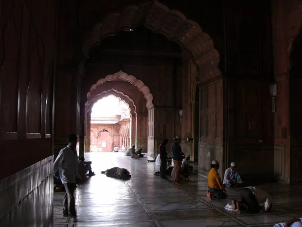 Jama Masjid Mosque New Delhi India August 2011 Worshipers Halls — Stock Photo, Image