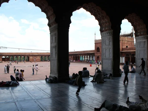 Mesquita Jama Masjid Nova Deli Índia Agosto 2011 Adoradores Longo — Fotografia de Stock