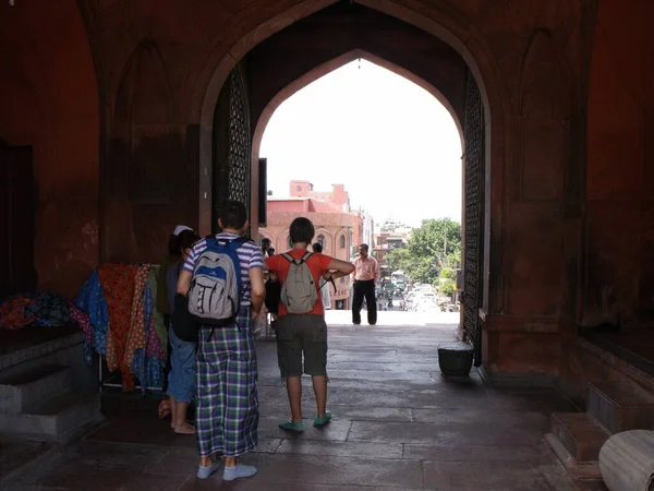 Jama Masjid Mecset Delhi India 2011 Augusztus Turisták Elhagyják Jama — Stock Fotó
