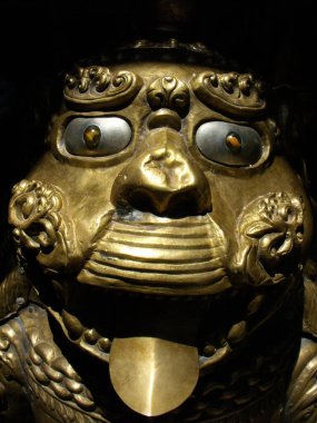 Patan, Kathmandu, Nepal, August 20, 2011: Golden sculpture inside Hiranya Varna Mahavihar. Golden Temple. Patan, Kathmandu. Nepal
