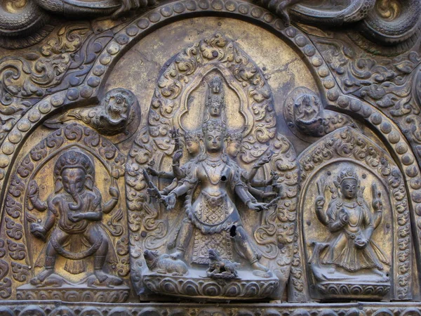 Durbar Square Patan Kathmandu Nepal August 2011 Bronze Relief Deities — Stockfoto