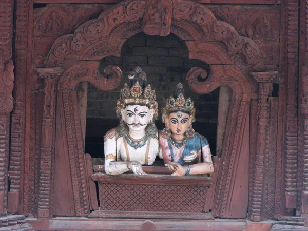 Kathmandu Nepal August 2011 Wooden Sculpture Balcony Central Kathmandu Nepal — Stockfoto