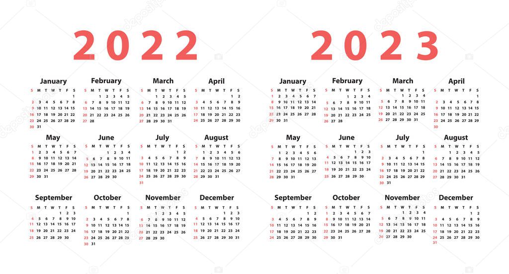 Calendar 2022 starting from Sunday. Vector 