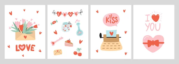 Glückliche Valentinstag Karten Setzen Vektorillustration — Stockvektor