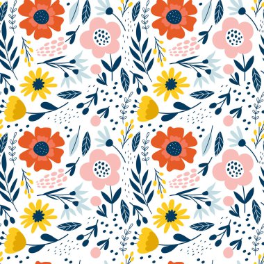 Çiçeklerle kusursuz desen. Kumaş baskısı için tasarım. Vektör illüstrasyonu