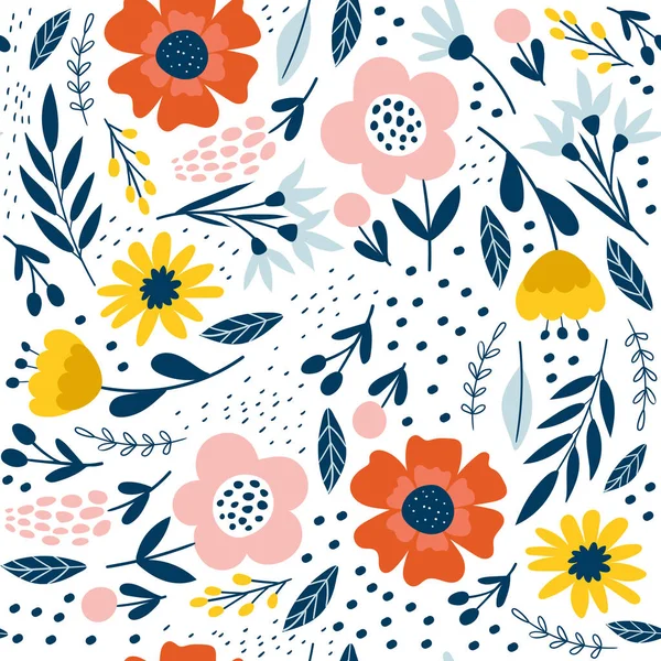 花とシームレスなパターン 生地プリント用のデザイン ベクターイラスト — ストックベクタ