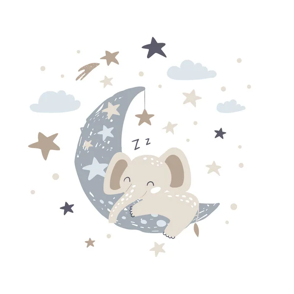 Joli Éléphant Dormant Sur Lune Illustration Vectorielle — Image vectorielle