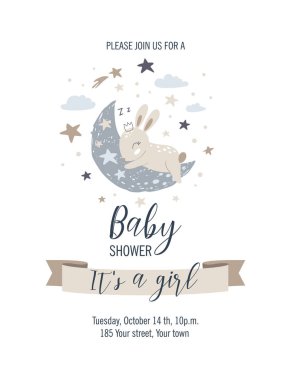 Bebek partisi kartı. Bu bir kız. Vektör illüstrasyonu