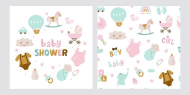 El yapımı bebek hediye kartları. Vektör illüstrasyonu