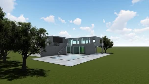 Concrete House Animation Done Swimming Pool — Vídeo de stock