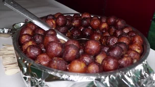 Gulab Jamuns Kept Sweets Counter Indian Food — Stock Video