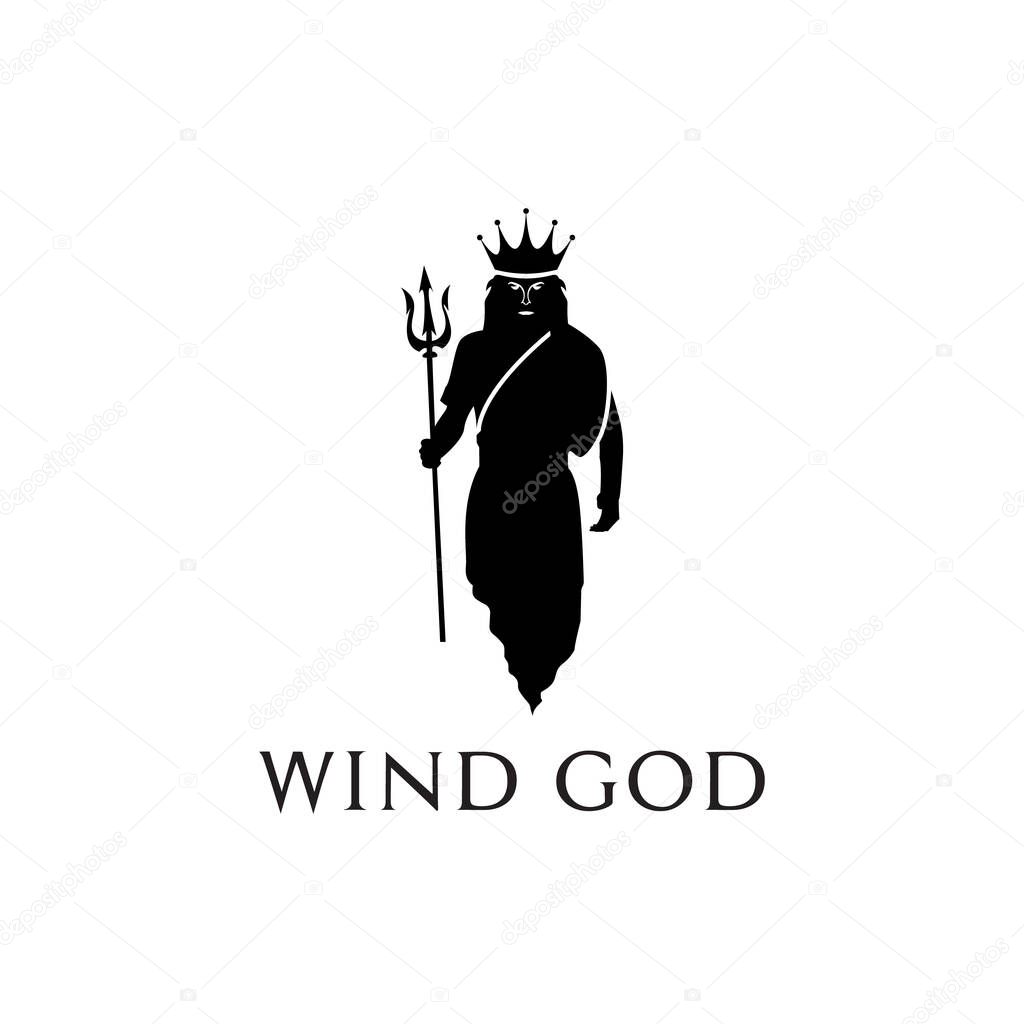 Wind God Logo Vector. Mighty Greek Roman God Logo Design.
