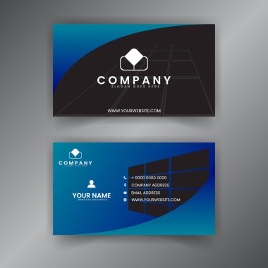 Business Card Şablonu, modern siyah-mavi gradyan renk şeması. Emlak, ipotek ve iç mekan için mükemmel..