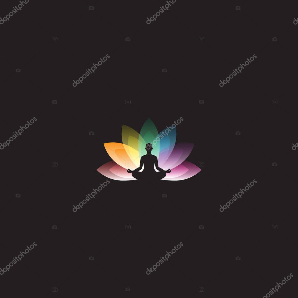 Vector logo of meditating person with colorful lotus flower. Suitable for beauty, yoga, fitness, spa, fitness or other related logo businesses.
