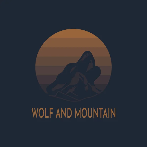 Howling Wolf Head Logo Template Vector Matterhorn Mountain Moon — Vetor de Stock
