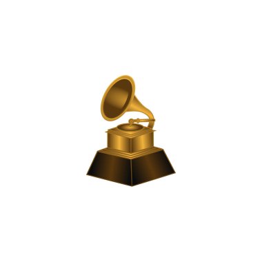 Altın renk şeması ve beyaz arkaplanı olan Grammy ödüllü vektör simgesi.