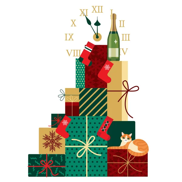 Κουτιά Δώρα Στοιβάζονται Μια Πυραμίδα Μορφή Χριστουγεννιάτικου Δέντρου Χριστουγεννιάτικο Κλιπ — Διανυσματικό Αρχείο