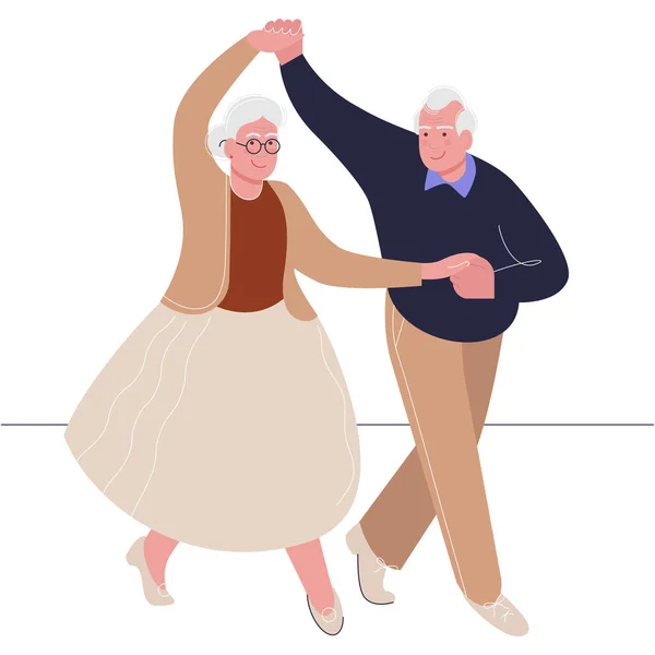 Aktivní Starší Pár Tančí Šťastný Starší Muž Žena Drží Ruce — Stockový vektor