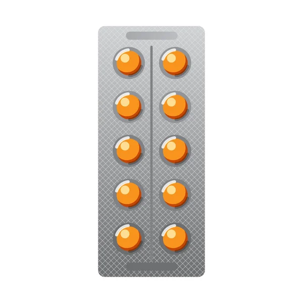 Tabletten Capsules Een Blisterverpakking Van Tien Stuks Geïsoleerd Een Witte — Stockvector