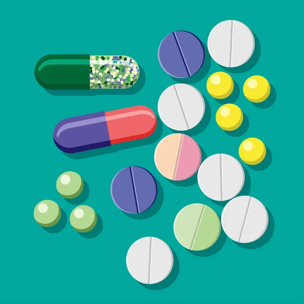 Geneesmiddelen Vorm Van Tabletten Pillen Capsules Geïsoleerd Een Heldere Achtergrond — Stockvector