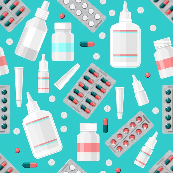 Naadloos Patroon Van Medicijnen Tabletten Pillen Farmacie Producten Vormen Achtergrond — Stockvector
