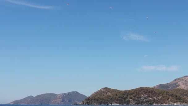 Muchos Paracaidistas Cielo Oludeniz Parapente Fethiye Oludeniz Babadag Parapente Turquía — Vídeo de stock