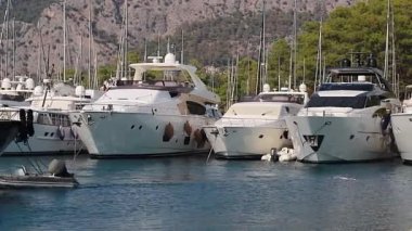 Yatlar marinada bir şamandıraya demirlemişti. Newport sahil limanı, yat ve yelkenli tekneleri olan hafta sonu marinası.