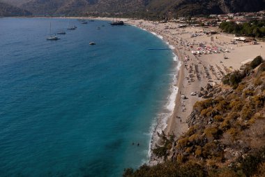 Oludeniz Sahili ve Mavi Göl, Oludeniz Sahili panoramik manzarası Türkiye 'nin en iyi plajlarıdır - Fethiye, Türkiye