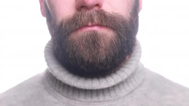 Close Man Bearded Face Man Wipes His Dirty Face Tissue — Stock Video