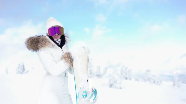 Zima Volný Čas Sport Lidé Koncept Sportovní Žena Snowboardista Sněhu — Stock fotografie