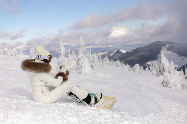 Winter Leisure Sport People Concept Woman Snowboard Suit Sportswoman Mountain — Stock Photo, Image