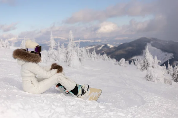 Zima Volný Čas Sport Lidé Koncept Mladá Krásná Fena Snowboardista — Stock fotografie