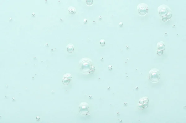 Texture Skincare Cosmetic Emulsion Small Air Bubbles Turquoise Background Upper — Stock Photo, Image
