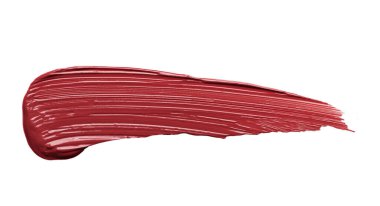 Beyaz arkaplanda izole edilmiş soluk kırmızı desenli dudak parlatıcısı lekesi