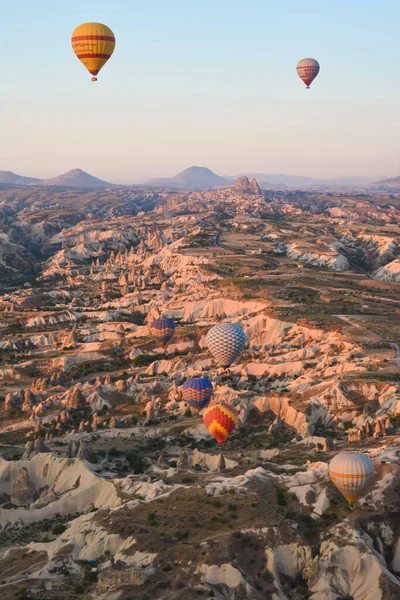 Amazing Balloons Soaring Sunrise Bizarre Mountains Cappadocia — Stock Photo, Image