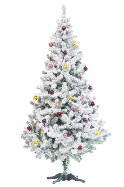 Künstlicher Weihnachtsbaum Mit Weihnachtskugeln Auf Isoliertem Weißem Hintergrund — Stockfoto