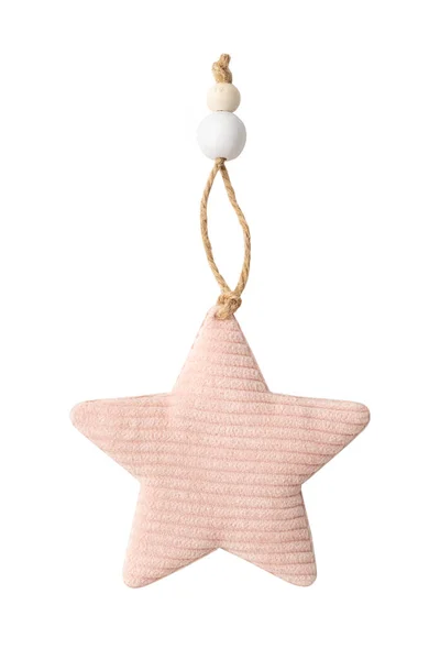 Estrela de brinquedo de Natal feita de tecido de veludo rosa isolado em um fundo branco. — Fotografia de Stock