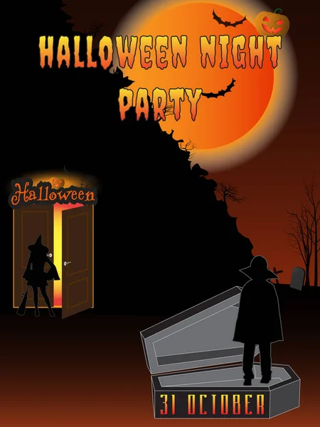 Halloween Nacht Feest Feest Poster — Stockvector