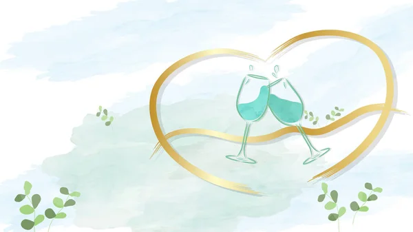 Клінк Склянку День Весілля Аквареллю — стоковий вектор