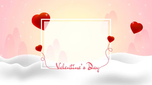 Valentine Card Red Hearts Clouds — Stock Vector