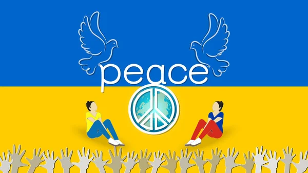 Ukrainian Flag Peace Symbol Hands Masses — Stock Vector