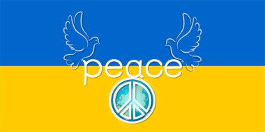 Ukrayna bayrağındaki barış sembolleri savaşı bitirmek için barış ve ateşkes çağrısı yapıyor..