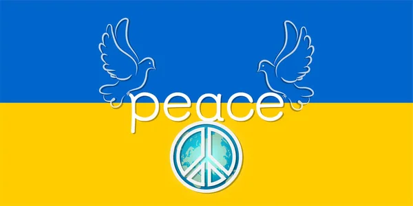 Banner Peace Symbols Ukrainian Flag Calls Peace Ceasefire End War — Stock Vector