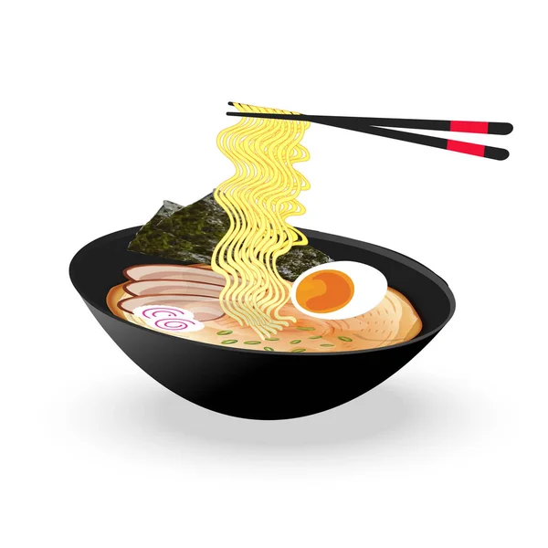 Japon Ramen Kara Kase Grafik Kaynaklarıyla Izole Edilmiş Şeffaf Arka — Stok Vektör