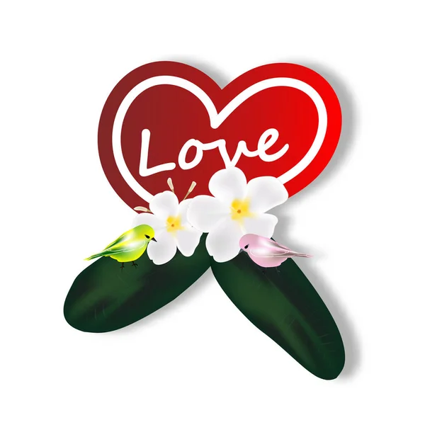Amor Coração Com Dois Pássaros Folha Flor Recursos Gráficos Isolado —  Vetores de Stock