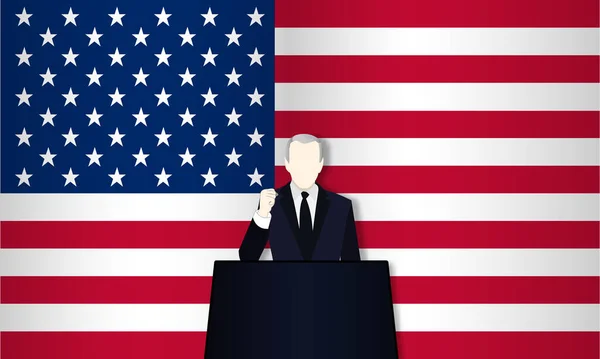 Der Präsident Von Amerika Und Die Erklärung Auf Dem Podium — Stockvektor