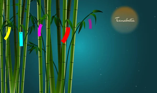 Tanabata Festival Fundo Vetor Ilustração Bambu Decoração Com Céu Estrelado — Vetor de Stock