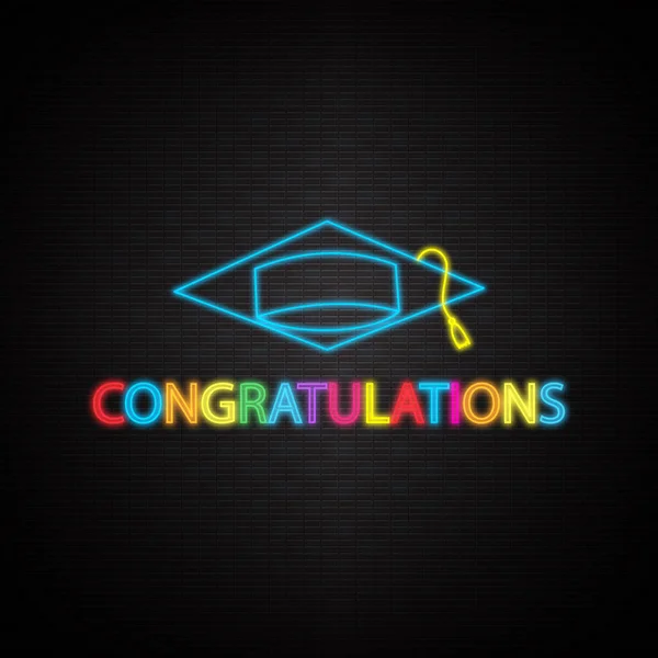 Congratulations Neon Sign Graduation Cap Beautiful Colorful — Stockvektor