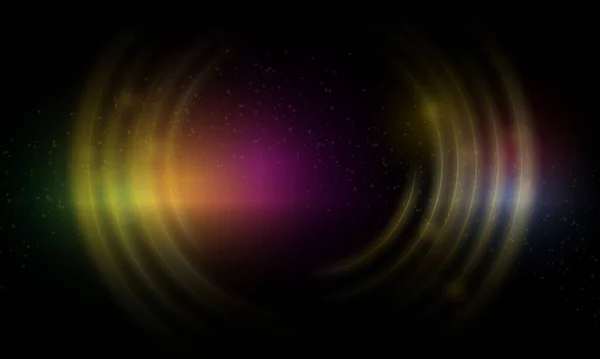 Abstract Golden Circle Light Black Background — Vetor de Stock